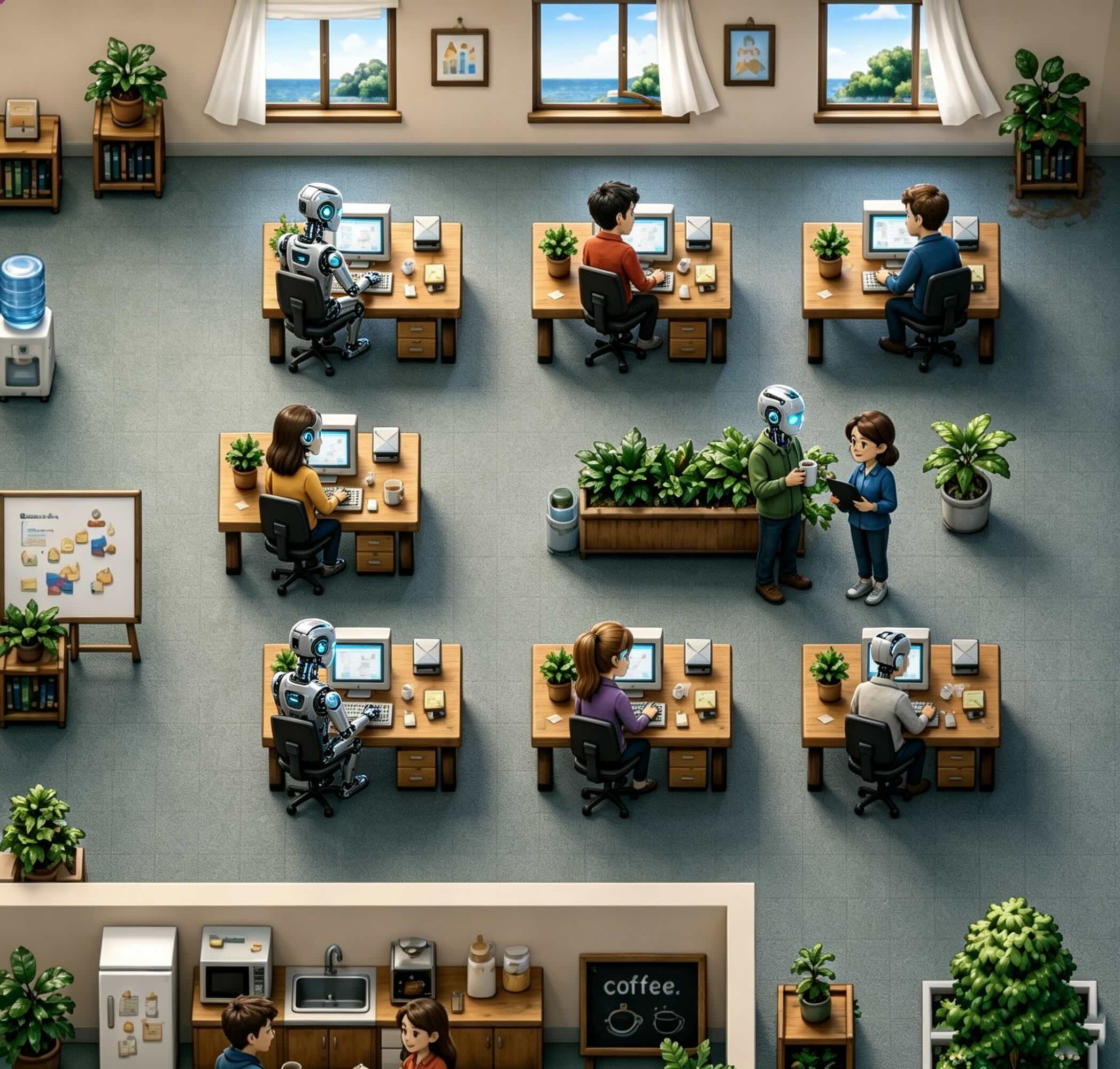 AI 员工协同工作示意图
